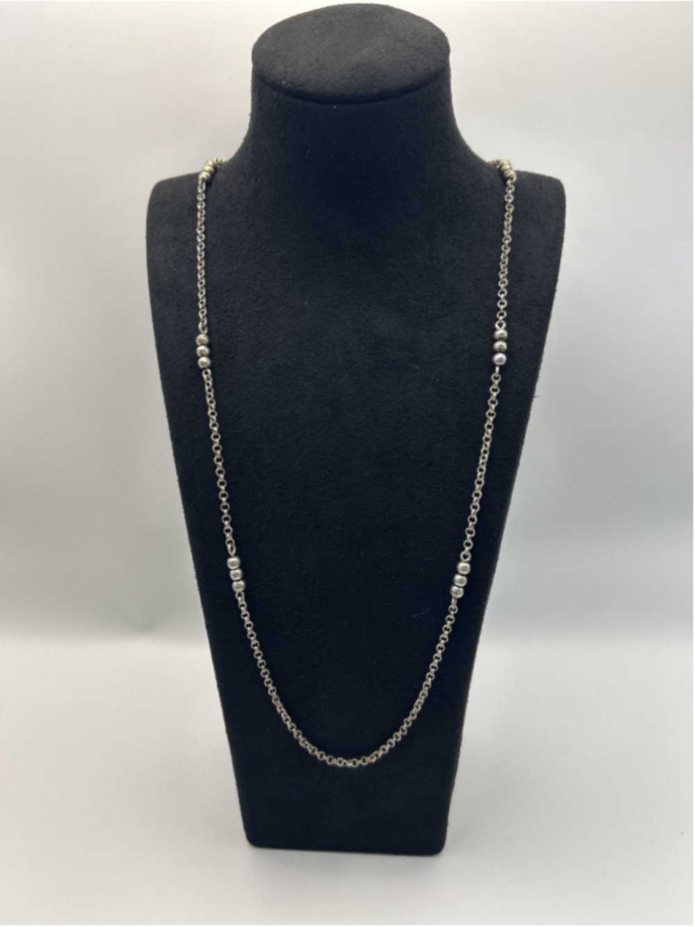 Silver Tone Station Bead Chain Necklace Lobster Clasp Minimalist Layering